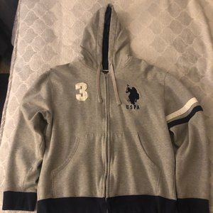 POLO, HOODIE GRAY BLUE LARGE POLO LOGO PATCH CLASSIC VINTAGE